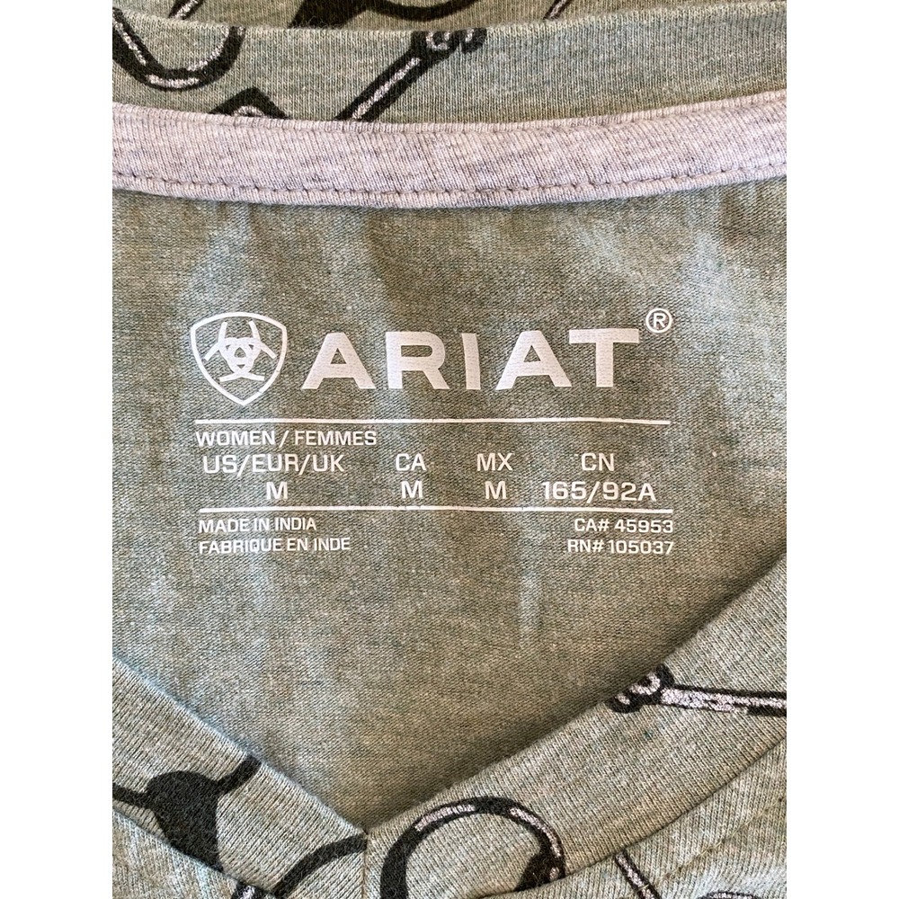 Ariat T-Shirt Sz M Green Equestrian Bit AOP Organic Cotton Western Horse Riding - Picture 5 of 10